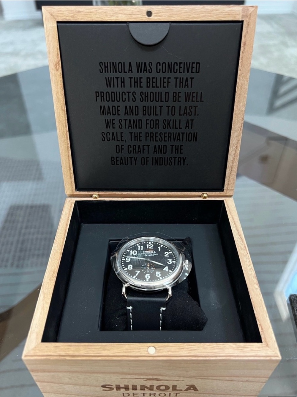 Shinola Black Dial Men’s Leather Field Watch with White Accents.
